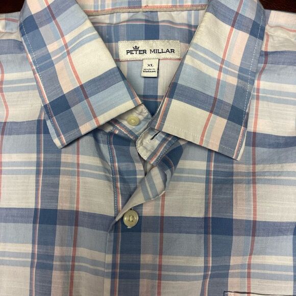 Peter Millar blue white pink plaid long sleeve button down shirt, size XL - Picture 8 of 13